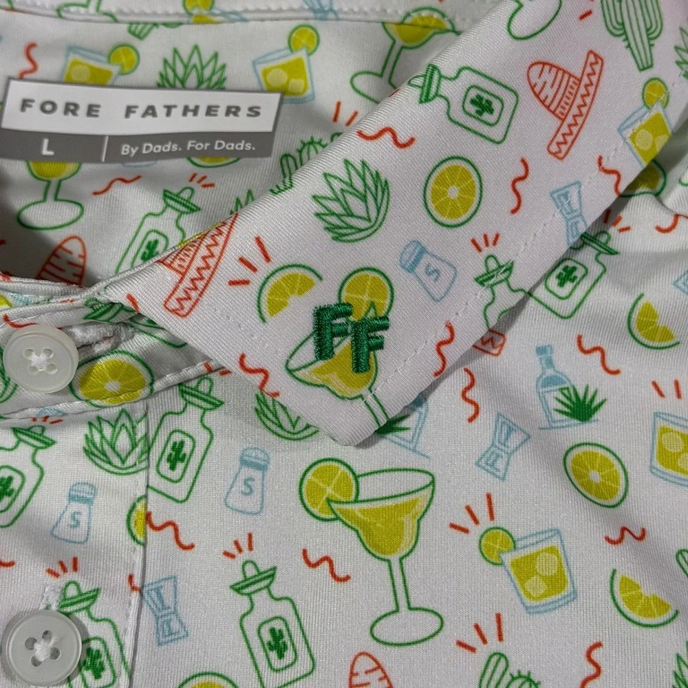 Fore Fathers Mens Margarita Golf Polo Shirt White Performance Stretch Size L - Picture 6 of 9